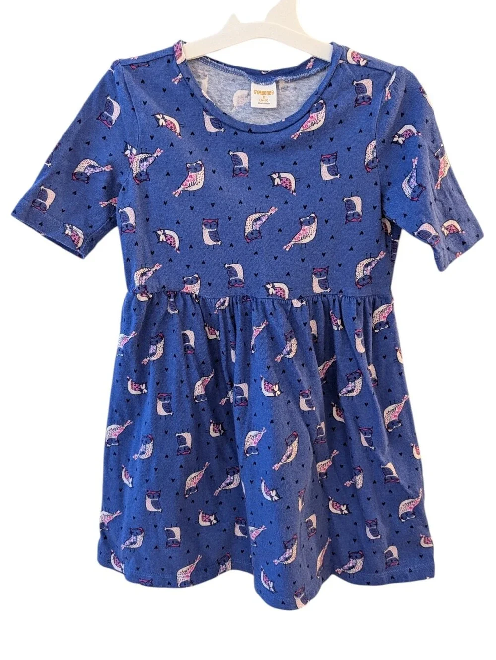 Gymboree Girls' Blue Dress With An all-over Bird Print Cotton Size S (5 - 6)